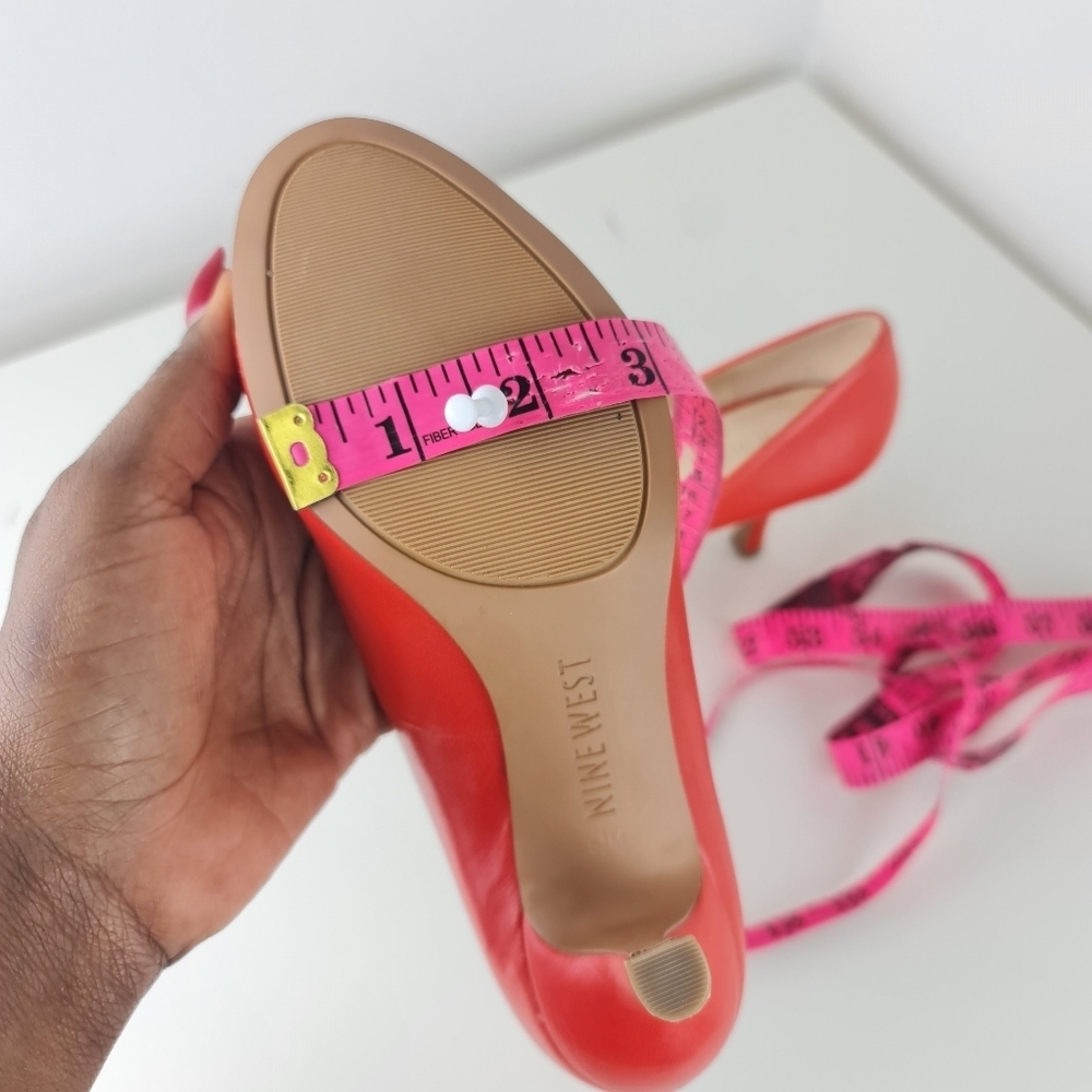 Nine West Peep Toe Leather Pumps Heels Coral Orange Size 5.5M - Picture 12 of 14